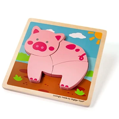 Image of Bigjigs Toys, Chunky Lift Out Puzzle Pig, Wooden Shapes Puzzle, Toddler Puzzles, Jigsaw For Kids, Puzzles 1 2 3 year Olds, Toys
