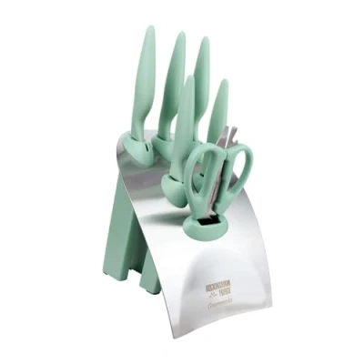 Image of Rockingham Forge Greenworks 7 Piece Knife Block Set Green