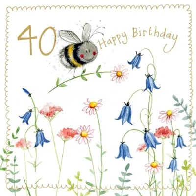 Image of Alex Clark Bee Birthday Foil Card 40 year old, 40th Bees Floral Nature Plants Greeting Cards To Celebrate Designed and Printed in the UK…