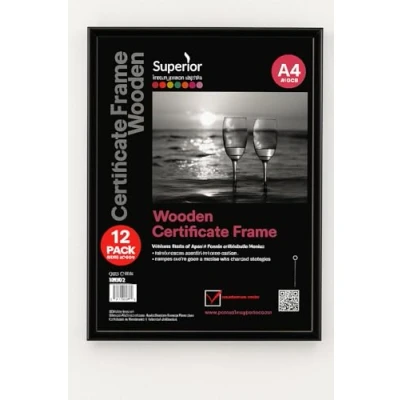 Image of Stewart Superior A4 Wooden Certificate Frame with Perspex Safety Glass, Black 12 Pack