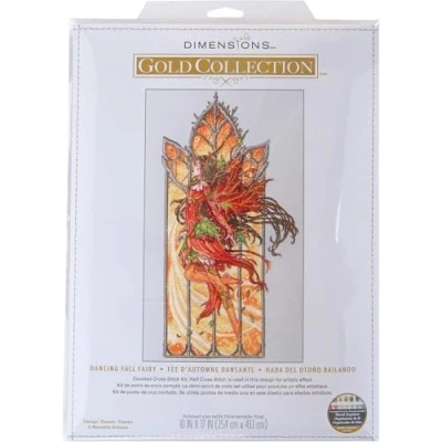 Image of Dimensions Gold Collection Dancing Fall Fairy Counted Cross Stitch Kit, 10&quot; x 17&quot;, 18 Cnt. Ivory Aida 7 pcs