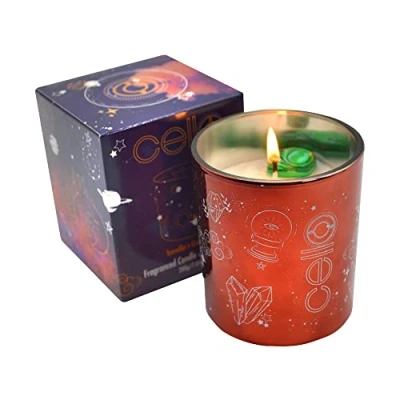 Image of Cello Celestial Scented Candle with Malachite Gemstones. A Stunning Metallic Copper Green Crystals. The Ideal Crsytal Candles, Candles for Men &amp; Gifts Women.