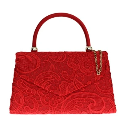 Image of Girly Handbags Womens Lace Satin Top Handle Clutch Bag Red