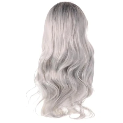 Image of Frcolor Long Wave Curly Cosplay Wig Lolita Style Anime Costume Wigs Black Ombre Gray
