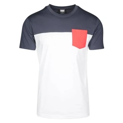 Image of Urban Classics 3TONE Pocket TEE Print Tshirt, Men&#039;s, Size: Small, White /navy/ firered