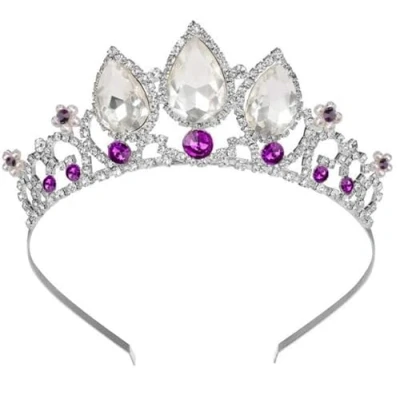 Image of Girls Princess Tangled Crystal Rhinestone Cosplay Tiara Headband Crown For Prom Halloween Birthday Costume Party (Silver Purple)