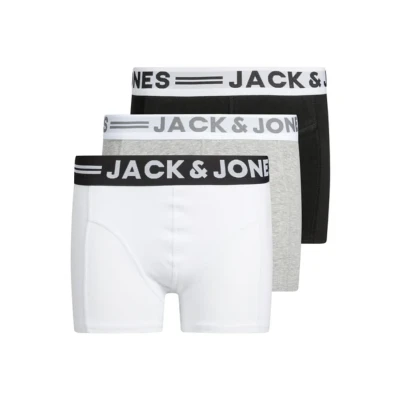 Image of Jack &amp; Jones Boy&#039;s Sense Trunks 3 pack Noos Jr Short, Grey (Light Melange Black/White), 176 UK