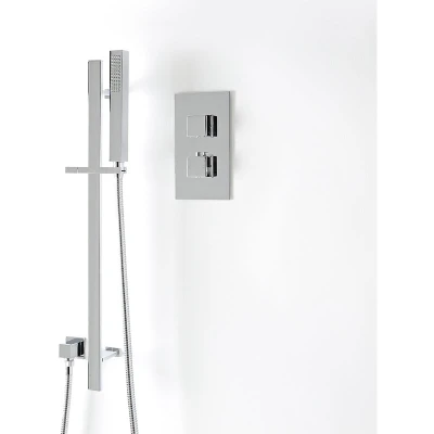 Image of Milano Arvo Modern 1 Outlet Twin Thermostatic Mixer Shower Valve with Riser Rail Slide Bar Hand Handset Hose and Elbow Chrome