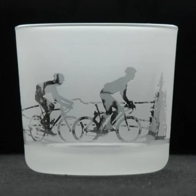 Image of Animo Glass Votive Tea Light Candle Holder, Frosted Etched Holders with Cycling Design Clear Tealight Holder Gifts Bicycle Decor Birthday Gift for Cyclist