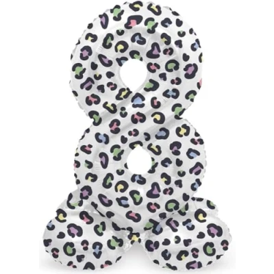 Image of Folat 63938 Standing 8 Bright Panther White 72 cm Birthday Decoration Balloon Number No Helium Required, Multicoloured, Standard Size