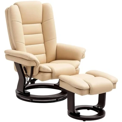 Image of HOMCOM Manual Recliner and Footrest Set PU Leather Leisure Lounge Chair Armchair with Swivel Wood Base, Beige
