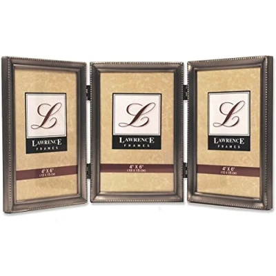 Image of Lawrence Frames 4 x 6 Inch Metal Pewter Hinged Triple Picture Frame (11546T)