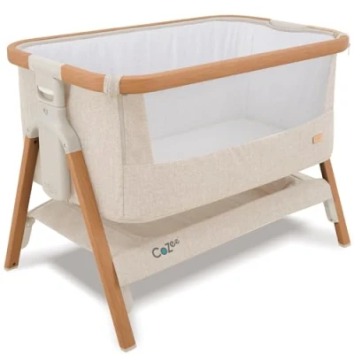 Image of Tutti Bambini CoZee® Next To Me Crib &amp; Standalone Baby Cot, Co sleeper Foldable Bed, with 6 Height Levels, Bedside Crib, Travel Mattress Included (0 Months) Walnut/Ecru