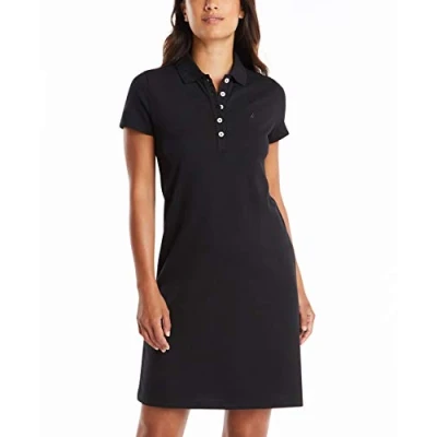 Image of Nautica Women&#039;s Easy Classic Short Sleeve Stretch Cotton Polo Casual Dress, True Black, L UK