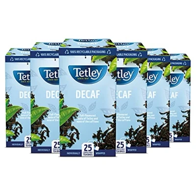 Image of Tetley Original Decaf Tea, Decaffeinated Black Pack of 6 Boxes, 150 Teabags