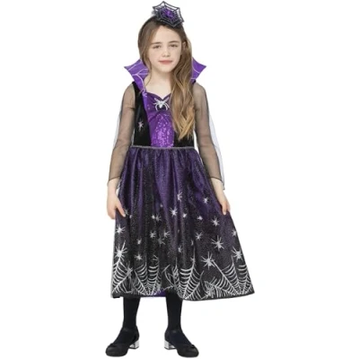 Image of Smiffys Spiderella Costume Dress &amp; Headband, Halloween Child Fancy Dress, Spider Up Costumes