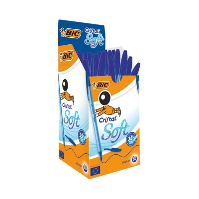Image of BIC Cristal Soft Ballpoint Pens Non Retractable Blue Box of 50