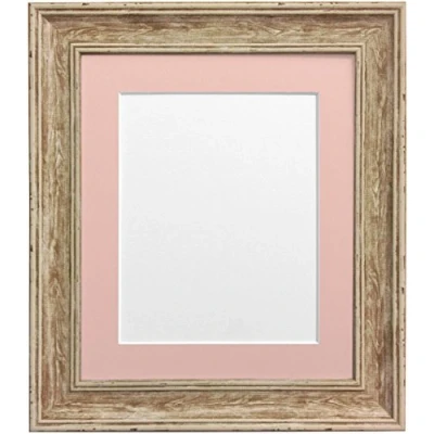 Image of FRAMES BY POST Scandi Distressed Wood Picture Photo Frame with Pink Mount 40 x cm Image Size 12 Inch