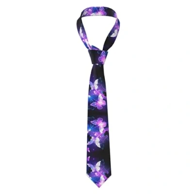 Image of Classic Men&#039;S Silk Tie Necktie Woven Jacquard Neck Ties Solid Satin Mens Formal,White Purple Butterflies