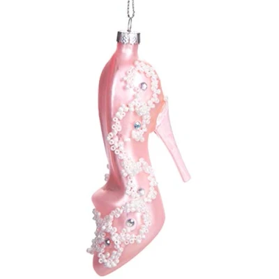 Image of BRUBAKER High Heel Pink White Hand Painted Glass Christmas Bauble Mouthblown Tree Ornaments Figures Funny Decoration Pendant Ball 3.5 inches (9 cm)