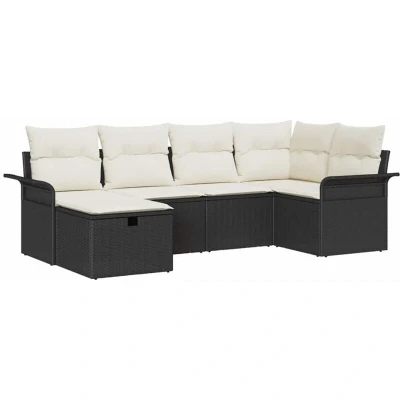 Image of vidaXL 6 Piece Garden Sofa Set with Cushions Black Poly Rattan