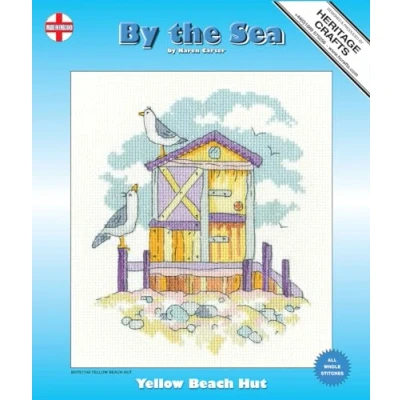 Image of Heritage Crafts Counted Cross Stitch Kit Yellow Beach Hut (AIDA) Karen Carter