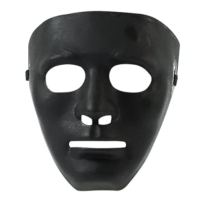 Image of Halloween Mask Plain Black Costume Adult Outfit Scary Spooky Horror Party Face Fancy Dress Cosplay For Men Women (Pack Of 2 Masks)