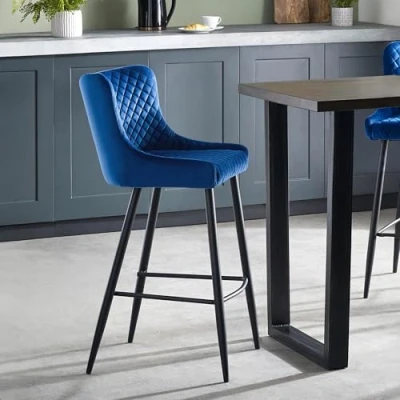 Image of Julian Bowen Luxe Velvet Bar Stool, Blue