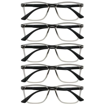 Image of OPULIZE NYX Blue Light Blocking Reading Glasses Anti Glare Computer and Gaming Eyewear 5 Pack UV Eyestrain Protection Rectangular Frame Grey Men Women + 1.50