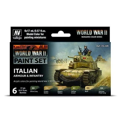Image of Vallejo VAL70209 Farb Set, Italienische Panzerung &amp; Infanterie, WWII Colours for Models and minatures, green or brown gray military color