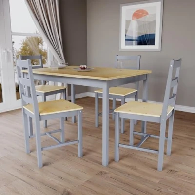 Image of Vida Designs Yorkshire Dining Table and Chairs Set Kitchen Home Furniture (Grey &amp; Pine, 4 Seater)