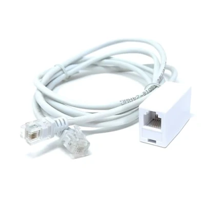Image of DRUT 1.5m RJ11 to ADSL 2+ Male Cable with Female Coupler, BT Telephone, Broadband, Modem Extension Lead, Gold Plated Connectors White 5ft