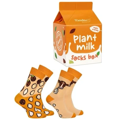 Image of Rainbow Socks Women Men Colourful Funny Plant Milk Novelty For Vegan Enthusiast Box 2 Pairs Size UK 4 7 EU 36 40
