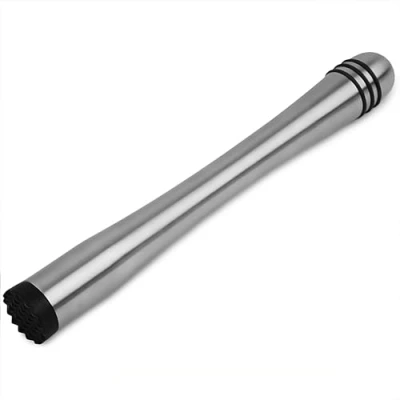 Image of bar@drinkstuff Ring Grip Stainless Steel Muddler Metal Cocktail with Plastic Serrated Head, Ideal for Mojitos