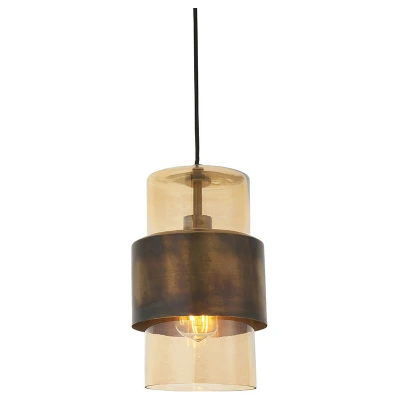 Image of Palermo Pendant Ceiling Light Brass Patina &amp; Champagne Lustre Glass