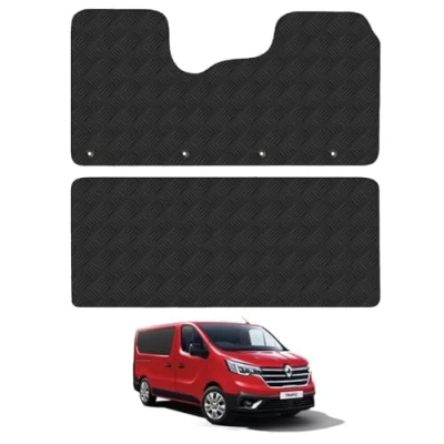 Image of 5mm Rubber Floor Mats for the Renault Trafic (2014+) [Only suitable factory crew cab van] Custom Van Accessory Tailored fit Heavy Duty, Waterproof &amp; Anti Slip Work with Clips