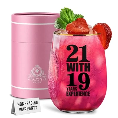Image of CROWNLY CRYSTAL® 40th Birthday Gifts for Women Stemless Wine Glasses Personalised Decoration Funny Gin Sister Her