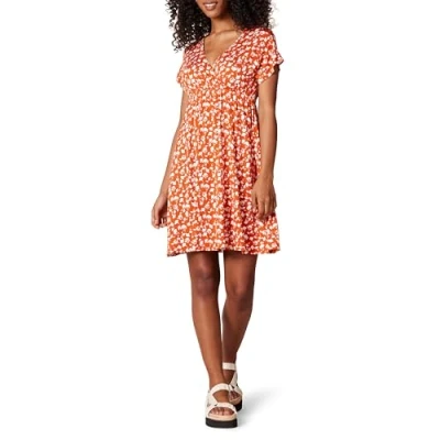Image of Amazon Essentials Women&#039;s Surplice Dress (Available in Plus Size), Red Floral Print, XL