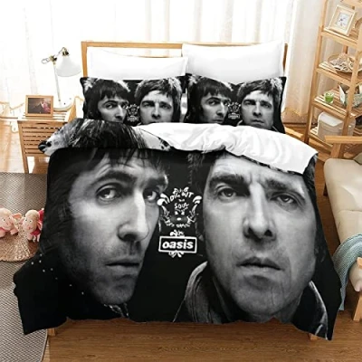 Image of Kuokuo Oasis Band Duvet Cover Set 3D Printed Bedding With Pillowcase Soft Quilt Zipper Closure Microfiber 3Pcs Double（200x200cm）