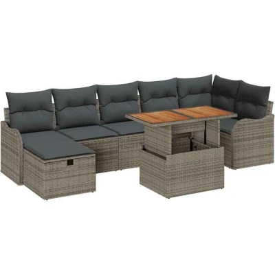 Image of vidaXL 8 Piece Garden Sofa Set with Cushions Grey Poly Rattan