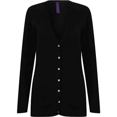 Image of Henbury Ladies/Womens V Neck Button Fine Knit Cardigan (L) (Black)