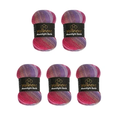 Image of Moonlight Glitter Batik Simli 5 x 100 g Knitting Wool 500 for and Crocheting 20% Metallic Turkish Gradient (3080 Purple Red Pink)