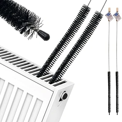 Image of Pack of 2 Radiator Brush, 120cm Long Reach and Flexible Cleaner Brush with Wooden Handle, Slim Duster Dryer Vent Lint that Gets Trough Narrow Spaces
