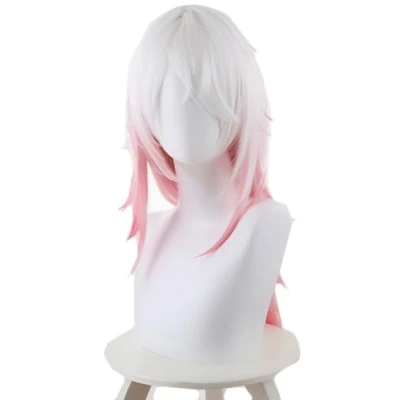 Image of Game Cosplay Wig White Gradient Pink Long Straight with Bang Heat Resistant Halloween Costume Party