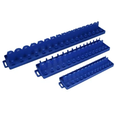 Image of 3pc ABS Plastic Socket Holder Tray Sets Metric 1/4&quot;, 3/8&quot;, 1/2&quot; dr Rail TE834