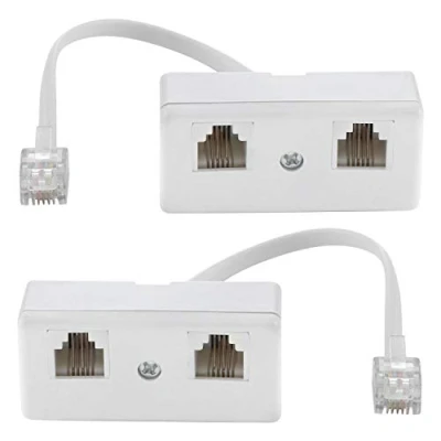Image of Two Way Telephone Socket Adapter Splitter Doubler Splitter, Cable RJ11 6P4C Wall Adaptor and Separator, Male to 2 Female Converter for Landline (White,2 Pack)