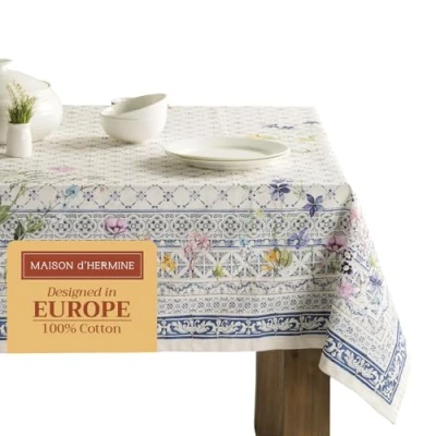 Image of Maison d&#039; Hermine Table Cover 100% Cotton 140cm x 180cm Decorative Tablecloth Washable Square Easter Tablecloths for Dining, Home, Wedding, Banquet, Buffet, Faience Spring/Summer