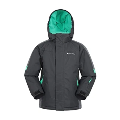 Image of Mountain Warehouse Raptor Kids Ski Jacket Snowproof, Fleece Lined Snow Coat with Hood Boys and Girls Winter Warm Skiing, Snowboarding &amp; Outdoors Forged Iron Grey Size 9 10 Years