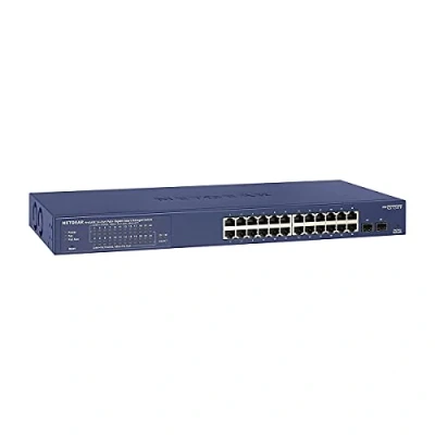 Image of NETGEAR 24 Port Gigabit Ethernet Smart Managed Pro PoE Network Switch (GS724TP) Hub with x PoE+ @ 190W, 2 1G SFP, Desktop/Rackmount, and ProSAFE Protection, Black, grey