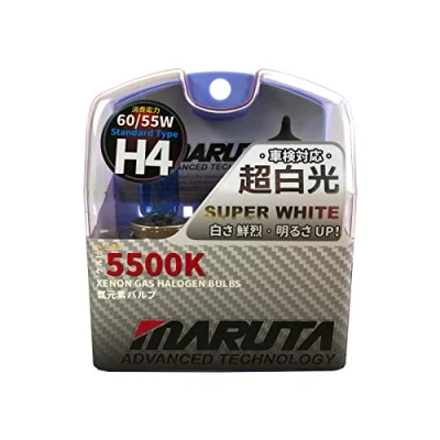 Image of Maruta H4 Halogen Light Bulb Set, Super White MT 439 60/55 W 12 V, Xenon Look 5500 K &amp; E Certification Mark